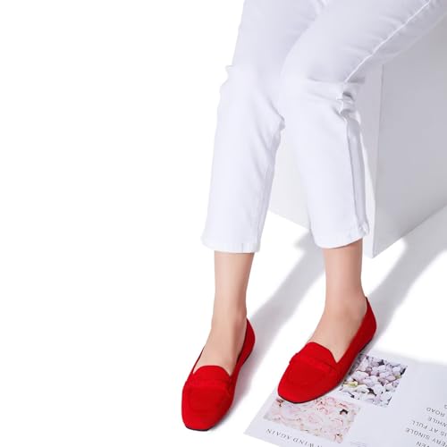 Image of Frank Mully Women's Loafer Flats Square Toe Comfortable Office Work Shoes, Cute Penny Loafer Slip On Walking Driving Shoes