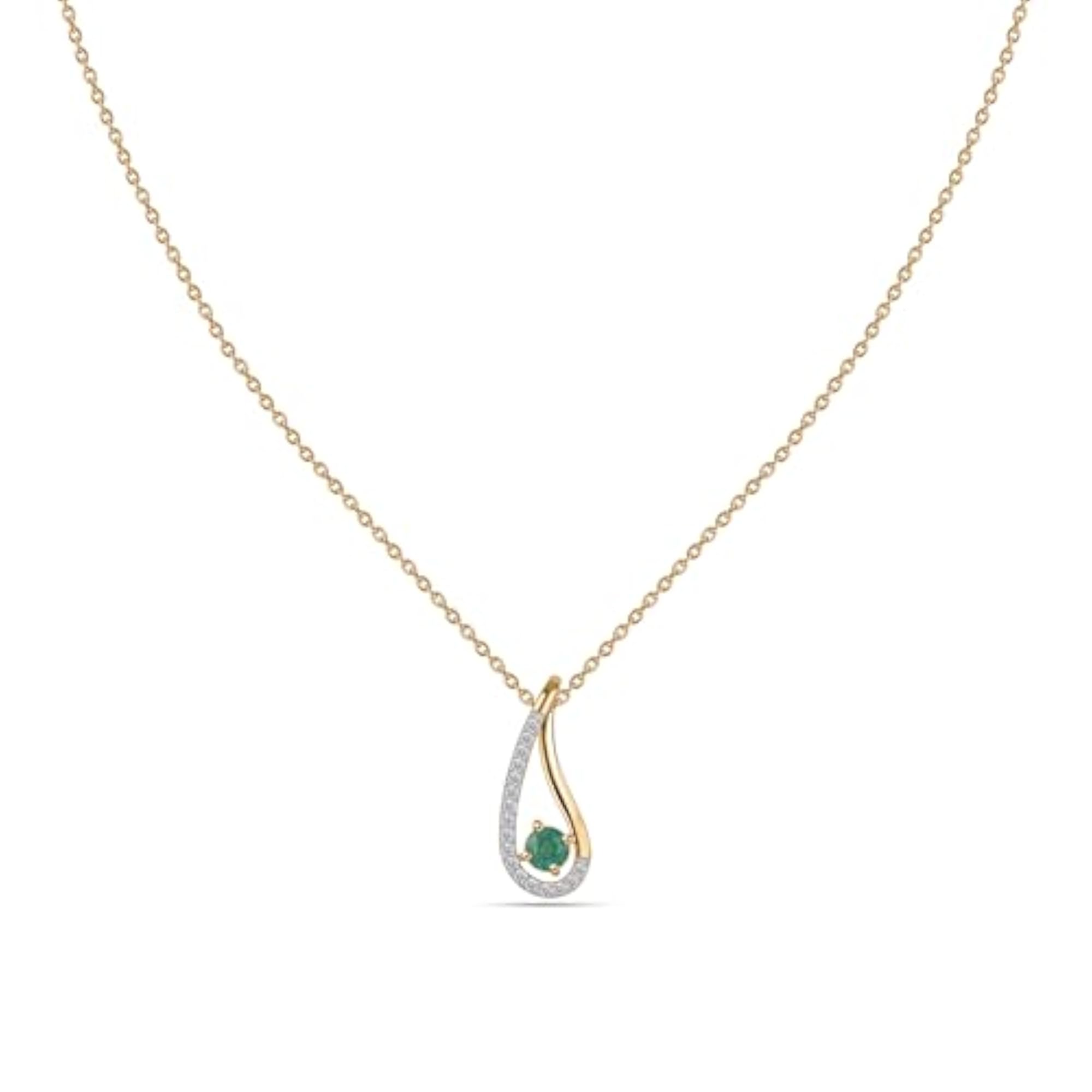 Women's 18K Gold Plated Natural Sakota Emerald Drop Pendant with Chain