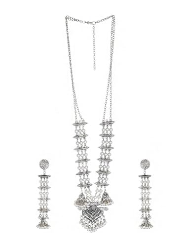 DENMOUS Juego de joyas Nyra DMZ-903 con perlas blancas oxidadas bañadas en plata, S, Latón