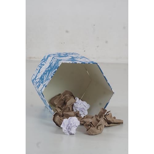 Image of Floral Hand Block Printed 3.3 Gallon Decorative Waste Basket - Eco-Friendly Cardboard Trash Can, Plastic-Free & Sustainable, Perfect for Christmas and Housewarming Gifts (1, Blue)