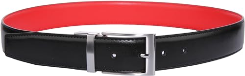 Men’s Genuine Leather Reversible Belt 1.25", 2 Sides Belts with Anti-Scratch Zinc-Alloy Adjustable Buckle2
