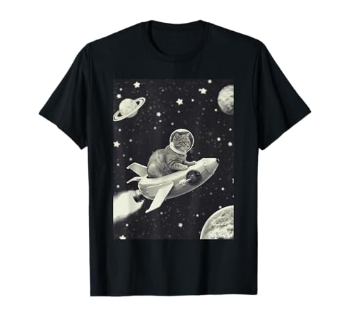 Cat in Space Rocket Fun Retro Art T-Shirt