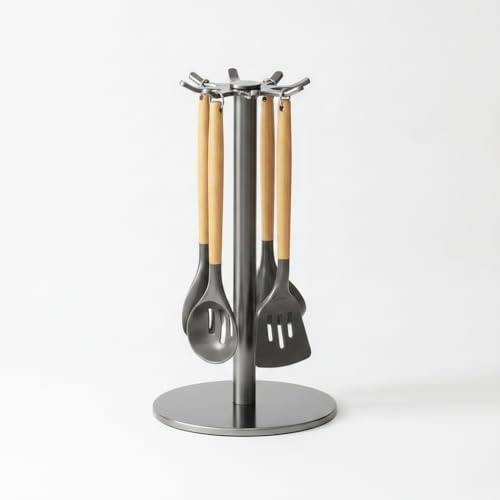 JISADER Soporte Utensilios Cocina Giratorio, Organizador Cocina para Encimera, Metal y Silicona