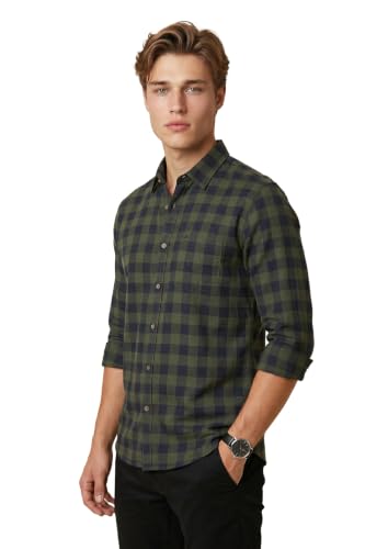 Image of Peter England Men's Checkered Cotton Shirt | Smart Casual | Full Sleeves