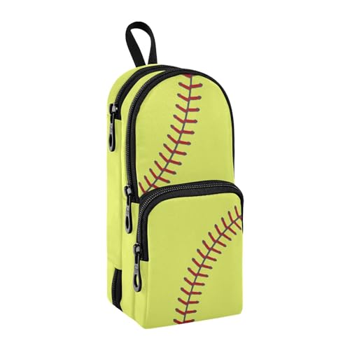 Image of ZAZYXTJ Softball Standing Large Capacity Pencil Case 3 Compartment Pen Pouch Storage Canvas Makeup Bag for School Office Teen Girl Boy Men Women