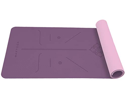 MAXYOGA® MaxDirect, Esteiras de ioga com sistema de alinhamento e marcações tapete de ioga antiderrapante e leve de material ecológico TPE tamanho ideal 183 cm x 61 cm x 6 mm