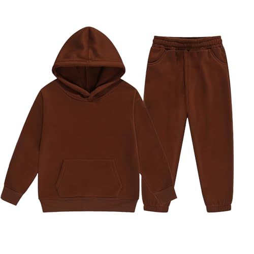 Boys Girls Athletic Jogger Set for Teen Oversized Plain Fleece Hoodies Sweatshirts Elastic Waist Drawstring Pants Set