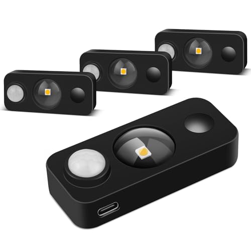 LEDLampsWorld Black Motion Sensor Night Light, Wireless Rechargeable Puck Lights for Cabinet...