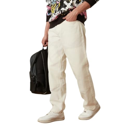 Image of WROGN Men's Pure Cotton Jeans | Solid | Loose Fit