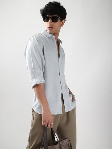 Image of Urbano Fashion Men's Linen Blend Full Sleeve Relaxed Fit Casual Solid Shirt