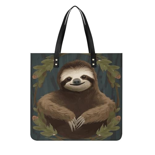 Grand sac à bandoulière fourre-tout en cuir synthétique souple motif paresseux