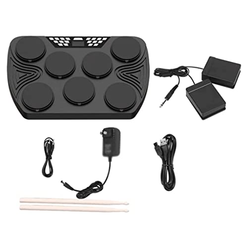 Batteria elettronica, Batteria eterea portatile, 7 Pad sensibili alla velocità, Batteria da tavolo, Tamburo manuale ricaricabile integrato.