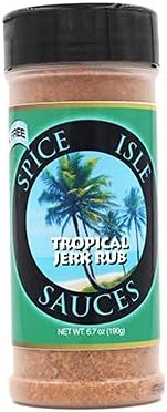 Spice Isle Sauces | Authentic All Natural Tropical Jerk Rub | USA Made | Caribbean Style | Gluten Free Seasoning | No MSG | 6.7 oz Bottle | 6 Pack