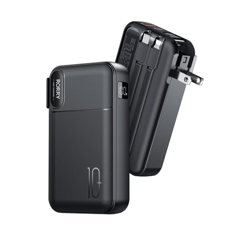 RORRY Portable Charger Built in Cables, AC Wall Plug In Portable Charger Power Bank 10000mAh Travel...