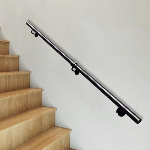 Rambarde d'escalier tube noir industriel 80 cm avec support mural en métal