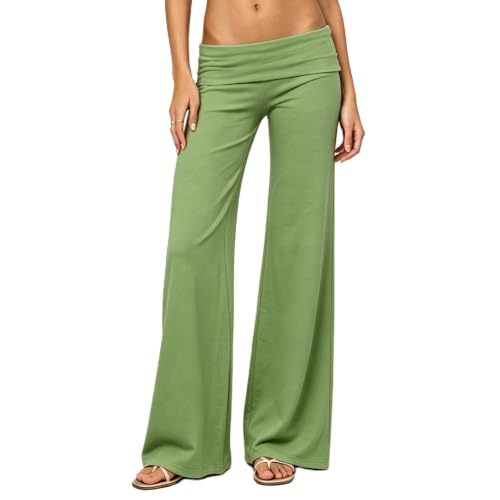 Image of Lounge Yoga Pants for Women Fold Over Low Waist Wide Leg Bell Bottoms