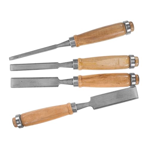 ERINGOGO Set 4pcs Multi Function Carving Chisel Set Ergonomic Handle Flat Tip for Woodworking Includes Cast Pouch for and Organization