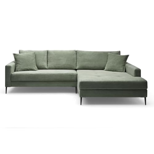 Liadomo Sofa Hilary Wintermoos, modernes Ecksofa, Cordbezug in Gr&uuml;n, Ottomane rechts, Couch mit hohem Sitzkomfort, pflegeleicht & formstabil, Metallf&uuml;&szlig;e, Sofa in L-Form rechts, Made in Europe