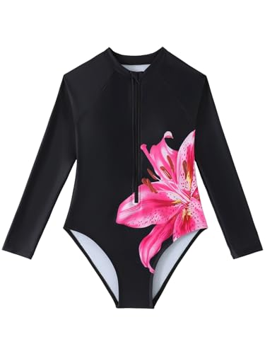 Image of SEGT Girl's One Piece Rash Guard Long Sleeve Swimsuits Bathing Suit