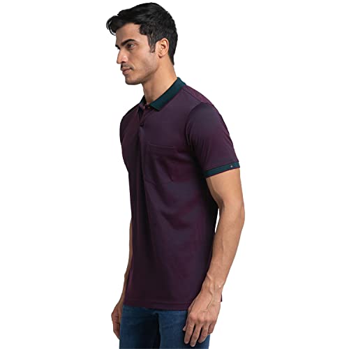 Image of Raymond Men's Pure Cotton Jacquard Pattern Contemporary Fit Polo Collar Polo Neck Half Sleeve Casual T-Shirt