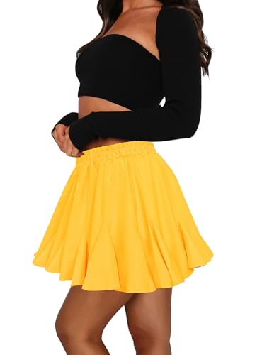 Afibi Women's Pleated Skater Skirt with Pockets High Waisted Ruffles Flared Mini Short Skirts4