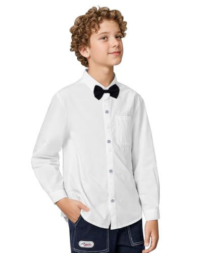 DISAUR Boys Dress Shirts Toddler Boy Button Down Shirt Long Sleeve Removable Bow Tie Button Up Shirt White Formal Graduation2