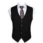 Enlision Men's Formal Party Wedding Cotton Waistcoat Solid Color Vest, 4XL(Chest 56 inch), Black
