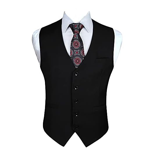 Enlision Chaleco Vestir Negro Hombre Elegante Chalecos Traje de Boda Color Liso Chaleco Formal de Negocio con Bolsillo L