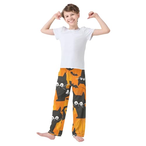 Halloween Black Cat Boys Long Pants Soft Trousers Elastic Waist Kids Lounge Bottoms with Pockets S-XL2