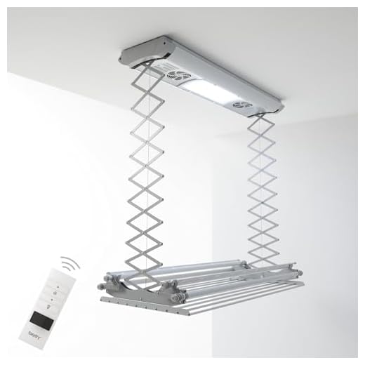 foxydry Air, Wall and Ceiling Clothesline, Electrical Drying Rack, with Remote Control in Aluminium and Steel (Ceiling Mounted, 150)