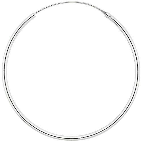 Sterling Silver Endless Hoop Earrings thin 1 mm tube 1 3/4 inch 45mm