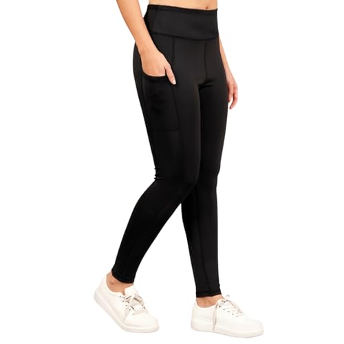 Image of NINQ high Waist Women Gym Compression Pants for Workout with Pocket, Yoga & Exercise, Active Wear Legging Sports Tights Trousers with Comfortable Fit for Running, Jogging & Training