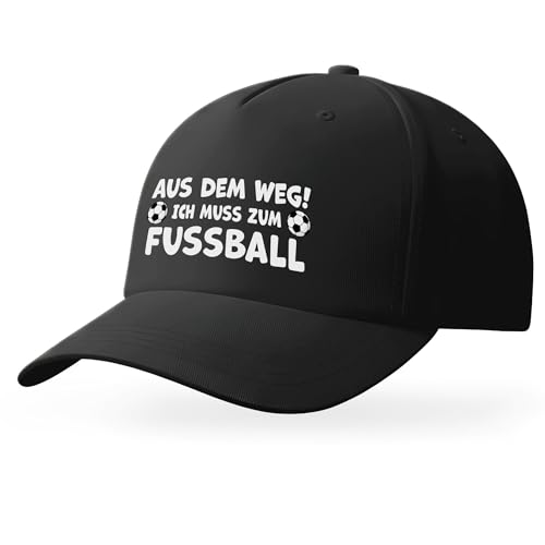 Tassenbrennerei Kappe Baseballcap mit Spruch Aus dem Weg ich muss zum Fussball Geschenk Fuer Fussballfans (Schwarz)