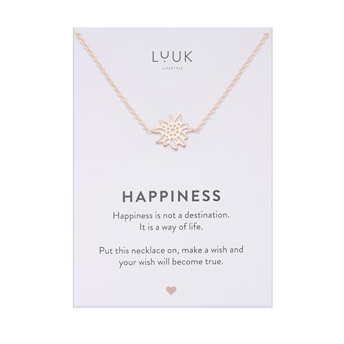 LUUK LIFESTYLE Collana da donna con ciondolo Stella Alpina e cartellino HAPPINESS, gioielli di alta qualità e durevoli, 50cm, rosa