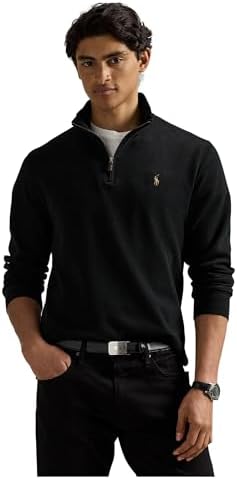 Polo Ralph Lauren Pulôver masculino com zíper canelado, Polo Black