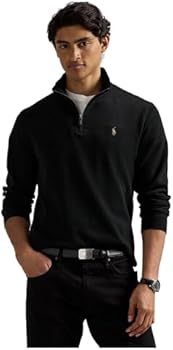 POLO RALPH LAUREN Pulôver masculino com zíper canelado, Polo Black