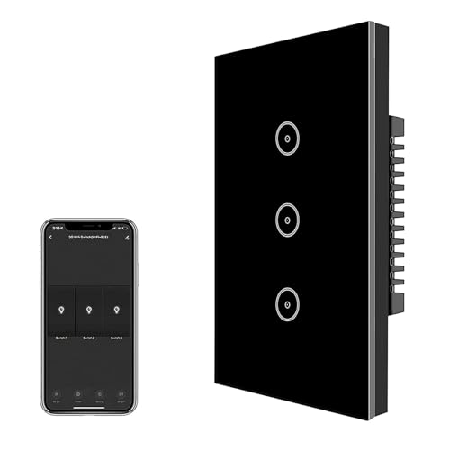 Pannello Smart switch a 2 vie (ZigBee), interruttore Timer Intelligente, Telecomando, può Essere utilizzato con Alexa Echo e Google Assistant (Deve essere utilizzato con Tuya Gateway) (Nero-3 gang)
