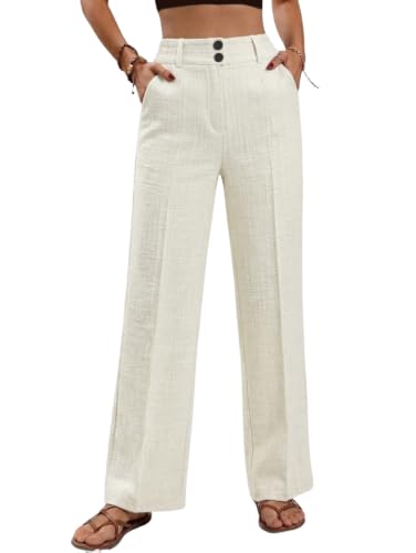Image of TOPLOT High Waist Korean Trousers for Woman | Premium Wide Leg Palazzo Pant | Full Length with Dual Button & Elastic Band | Comfortable Office Wear & Business Casual Trouser (5272)