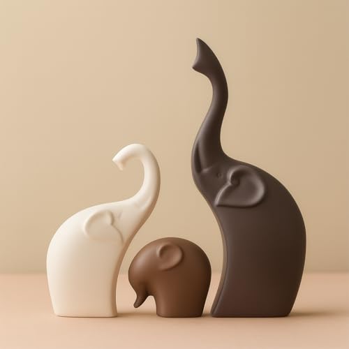 Xtore Home Décor Elephant Family Matte Finish Ceramic Figures - (Set of 3 Piece, Matte Brown)