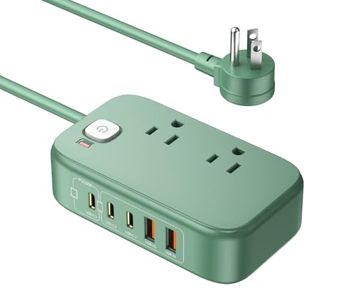 VPSUN Power Strip with USB C Ports,30W USB C Charging Station,Surge Protection 1200J, 5FT Flat Extension Cord USB Charger Hub for Multiple Devices (Pearl Green, 30w)