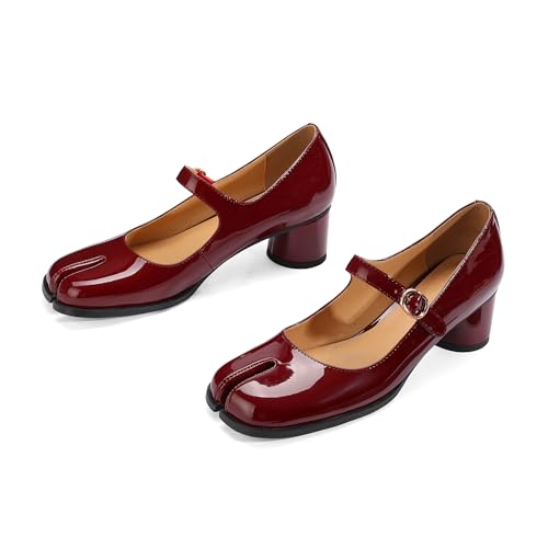 Image of Women Chunky Block High Heels Mary Janes Shoes Split Toe Tabi Shoes Ankle Strap Dress Pumps Shoes