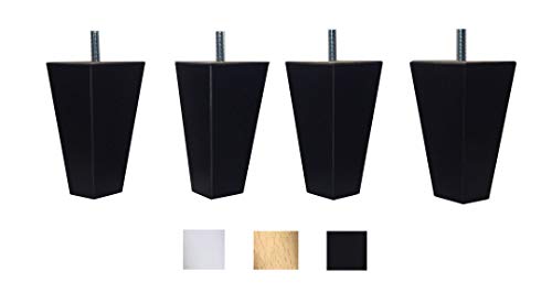 4 piernas de madera maciza de haya 12 cm alta para muebles pies para renovar o elevar muebles sofás sillones butacas armarios mesas somier Natural y negro (negro)