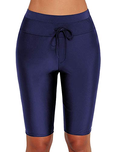 Women's Long Bike Swim Shorts UPF 50+ Swim Bottom Multi-Functional Board Shorts Rash Guard Blue, Small (US 4-6)