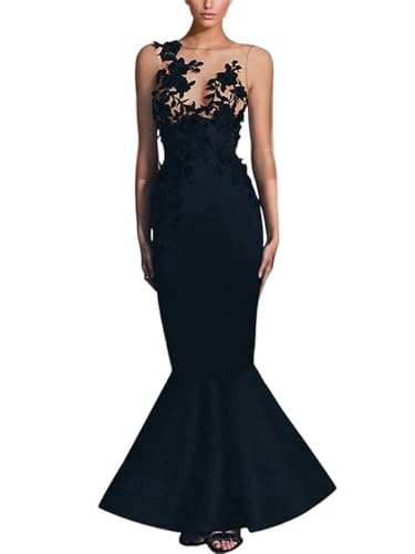 YDDSPDN - Vestido de noche elegante de sirena/trompeta, longitud al piso, manga 3/4, crepé elástico con...