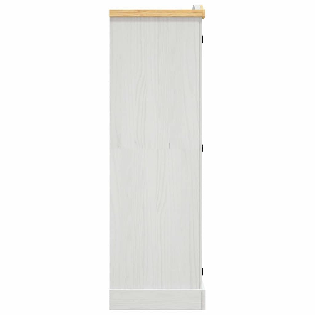Szafa na ubrania z litego drewna sosnowego w stylu meksykańskim, biała z brązowym blatem, 3 drzwi, 151 x 52 x 170 cm, drążek na ubrania, półka wkładana, miejsce do przechowywania do sypialni