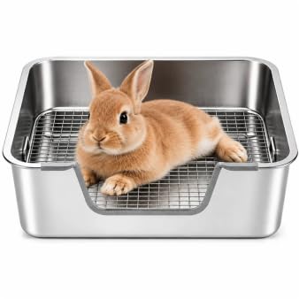 HYLYUN Rabbit Litter Tray, Stainless Steel Litter Box with Low Entry Grid
