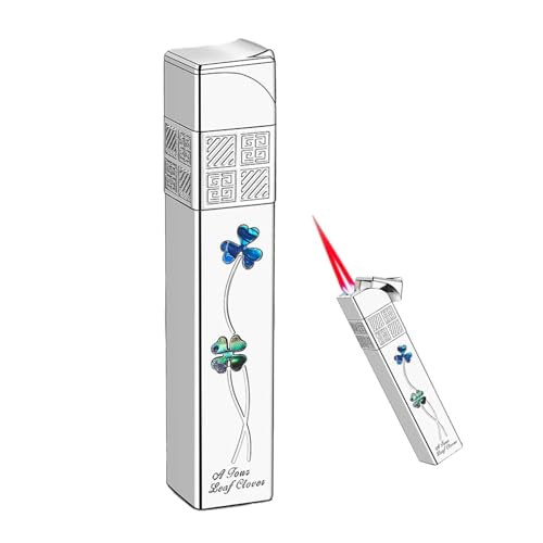 Encendedor de Gas metálico Largo de Alta Gama, a Prueba de Viento, Recargable con butano y Llama Ajustable, Mini encendedores portátiles for Acampar con Velas (sin Combustible).(Silver)