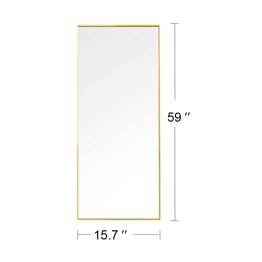Miroir Pleine Longueur 150x40 cm sur Pied Mural Cadre Simple Doré