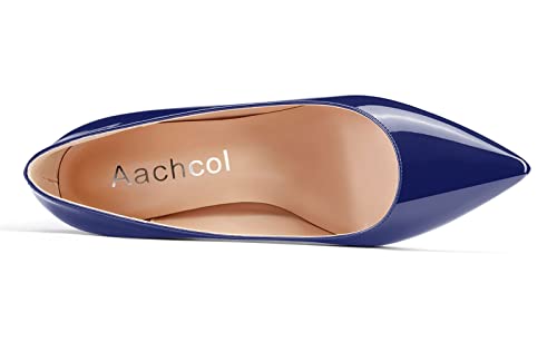 Image of Aachcol Women Pumps Pointed Toe Slip on Mid Heel Dress Office Chunky Block Heels Shoes 3 Inches