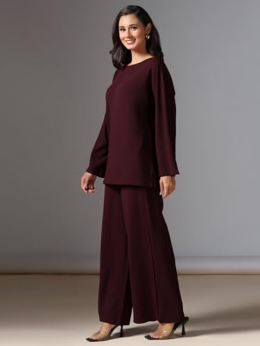 Image of Selvia Women's Regular Fit Top with Trouser Co-Ord Set, Co ord Set for Women Stylish